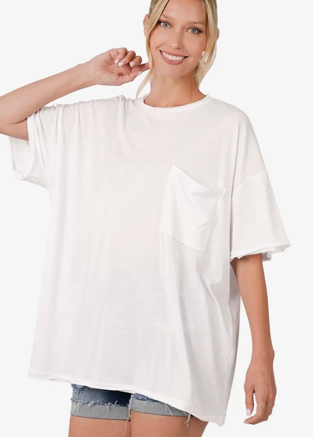 Oversized Raw Edge Boyfriend Tee - White
