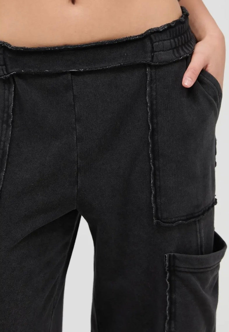 Black Mineral Washed Cargo Pants