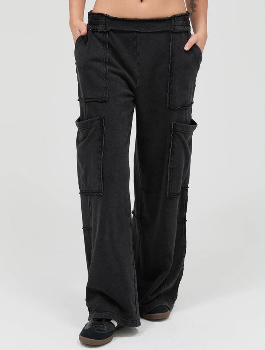 Black Mineral Washed Cargo Pants