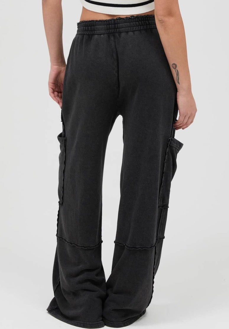 Black Mineral Washed Cargo Pants