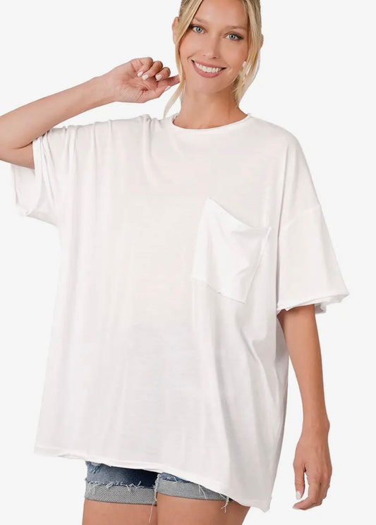 Oversized Raw Edge Boyfriend Tee - White