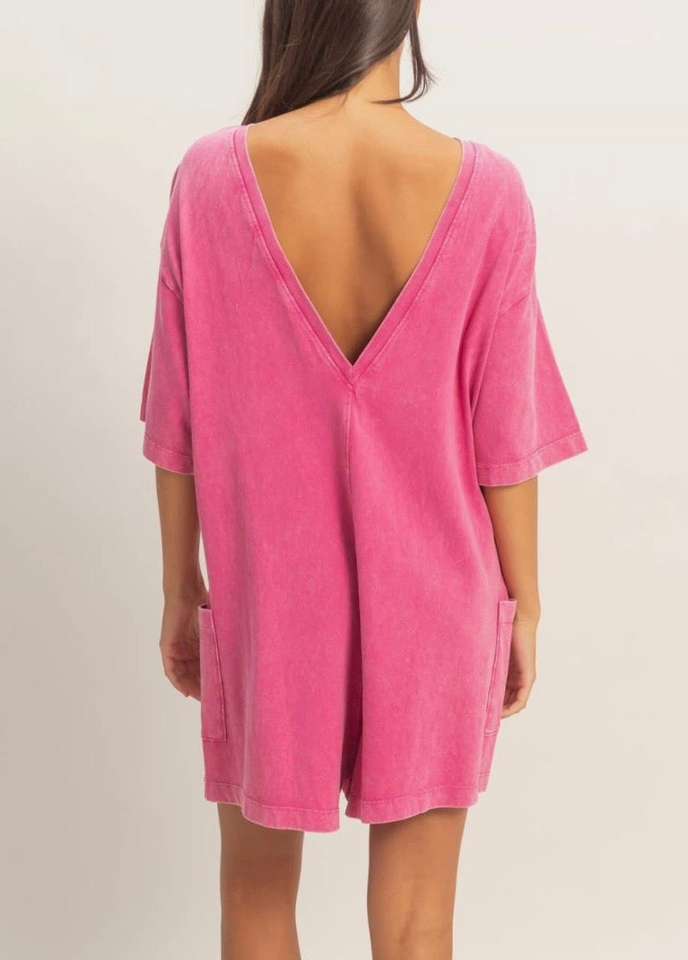 Pink Mineral Washed Romper