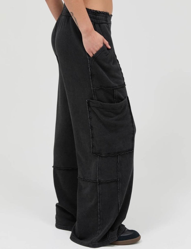 Black Mineral Washed Cargo Pants