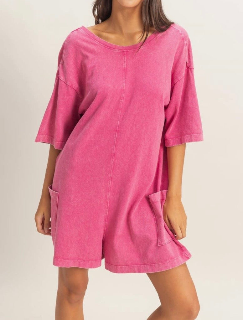 Pink Mineral Washed Romper